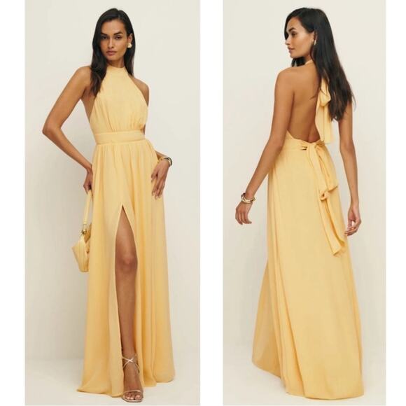 Reformation Dresses & Skirts - REFORMATION Andee Halterneck Open Back Sunshine Yellow Maxi Dress Size 10